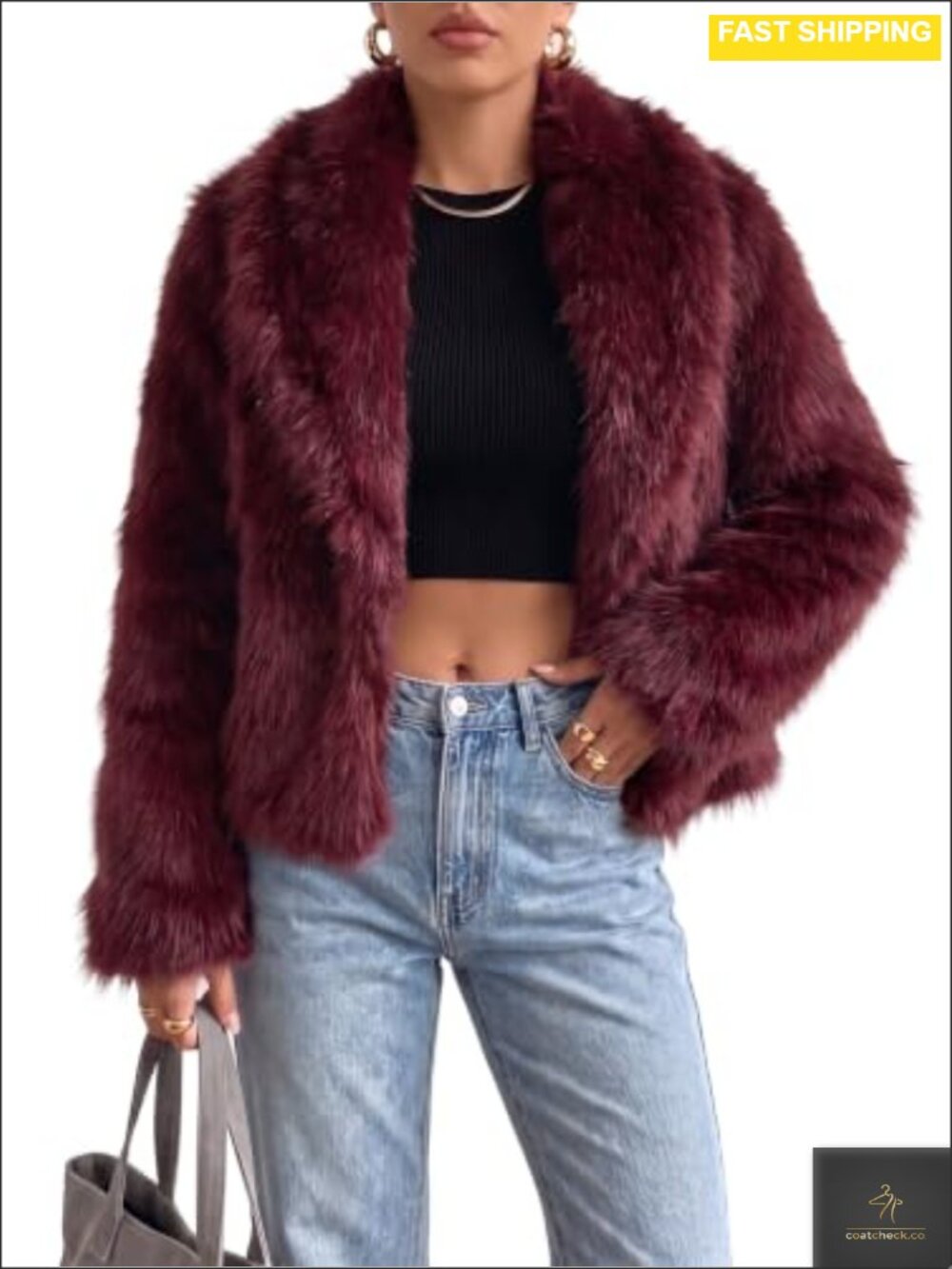 Womens Faux Fur Coat Shawl Collar Short Fluffy Jacket